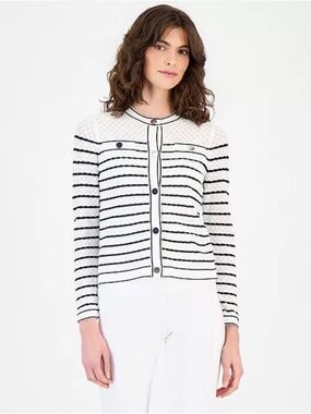 Anne Klein Women's Stitch Stripe Button-Front Cardigan